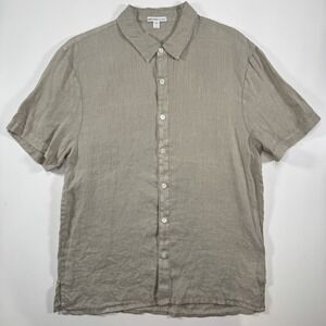 JAMES PERSE Short Sleeve 100% Linen Shirt Mens 1/Small Beige‎ Minimalist Modern